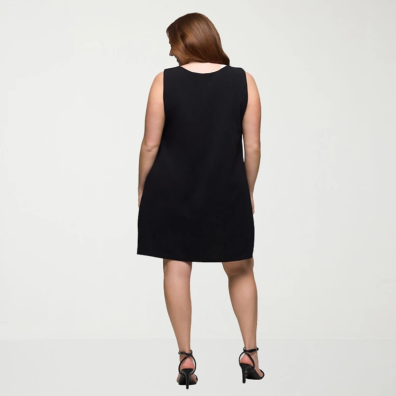 24seven Comfort Apparel Womens Plus Round Neck Sleeveless Shift Dress
