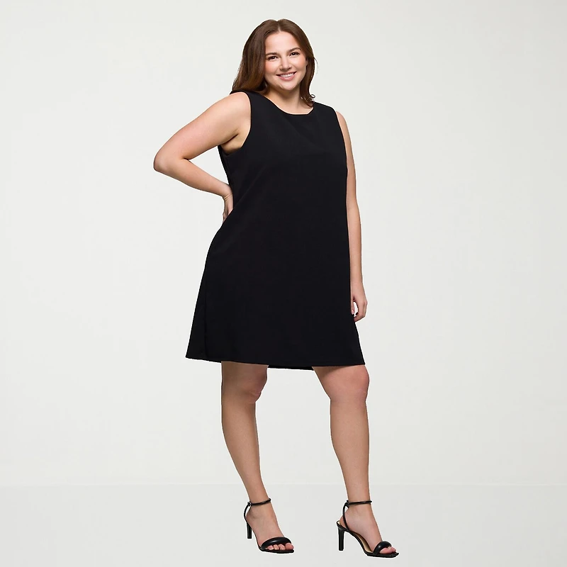 24seven Comfort Apparel Womens Plus Round Neck Sleeveless Shift Dress
