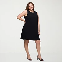 24seven Comfort Apparel Womens Plus Round Neck Sleeveless Shift Dress