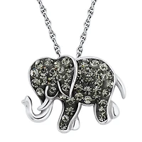 Sterling Silver Black Crystal Elephant Pendant Necklace