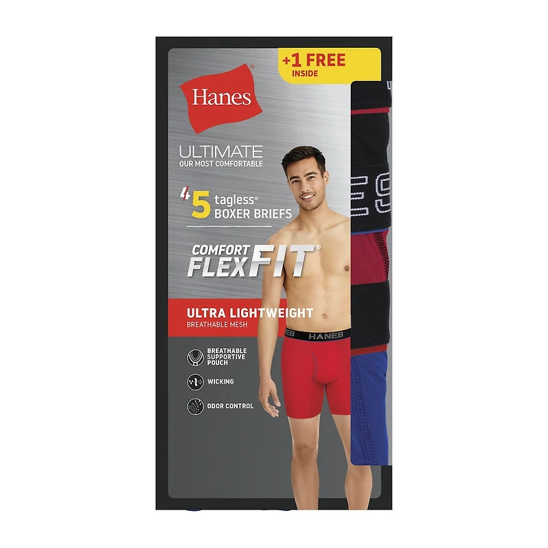 Hanes Ultimate Comfort Flex Fit Ultra Lightweight Bonus Pack Mens 5 Boxer Briefs Uwbb5a