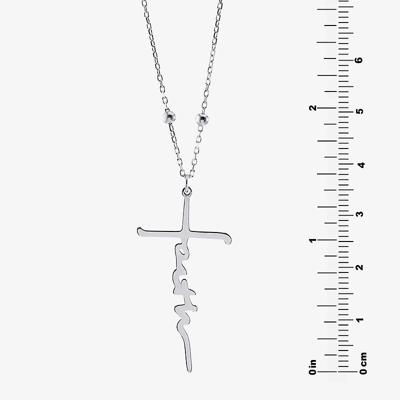 Womens Sterling Silver Cross Inch Pendant Necklace