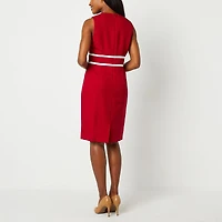 Black Label by Evan-Picone Womens Crew Neck Sleeveless Sheath Dress