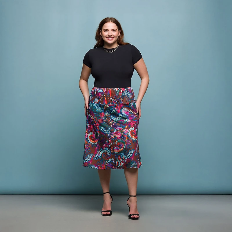 24seven Comfort Apparel Womens Plus Mid Rise A-Line Skirt