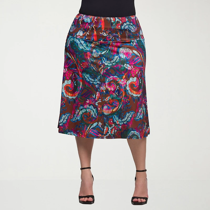 24seven Comfort Apparel Womens Plus Mid Rise A-Line Skirt