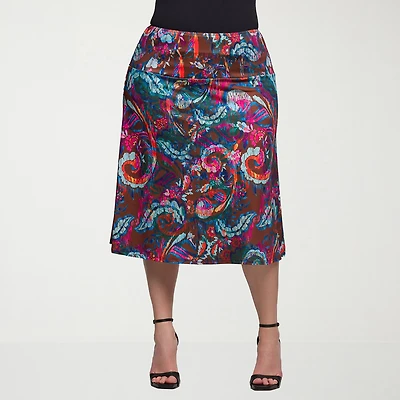 24seven Comfort Apparel Womens Plus Mid Rise A-Line Skirt