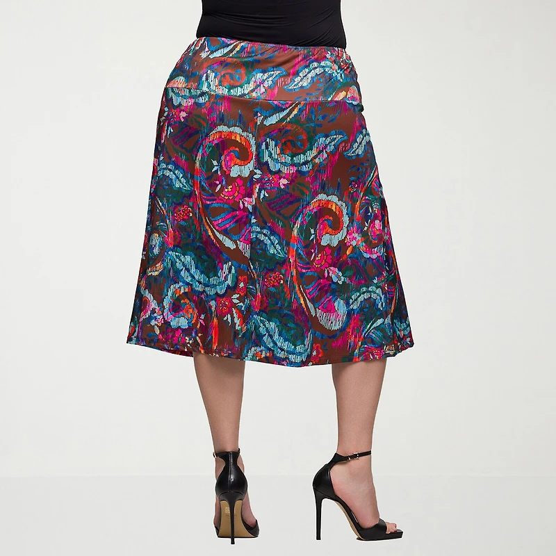 24seven Comfort Apparel Womens Plus Mid Rise A-Line Skirt