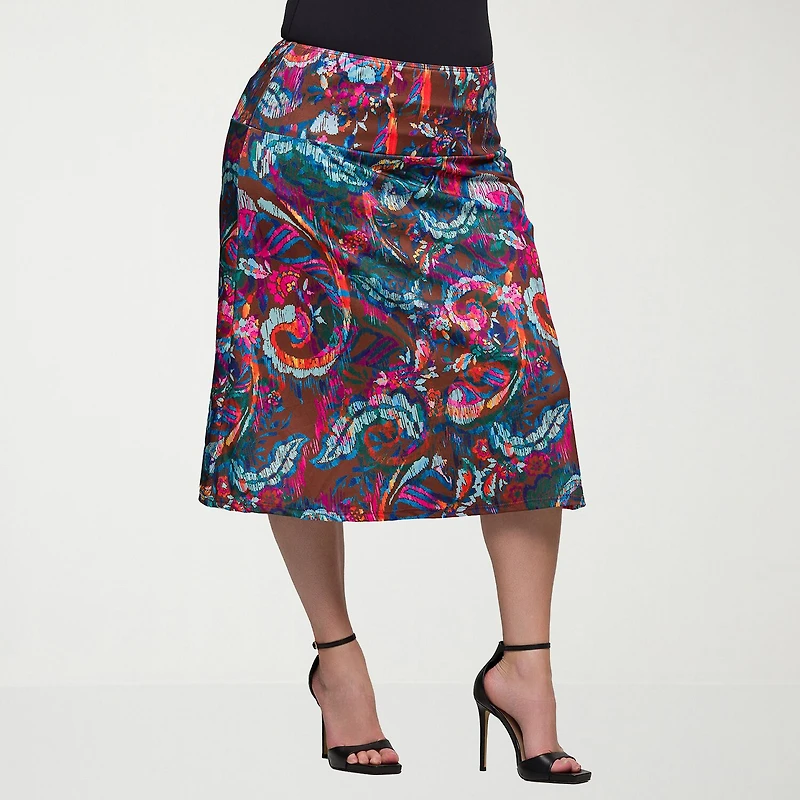24seven Comfort Apparel Womens Plus Mid Rise A-Line Skirt