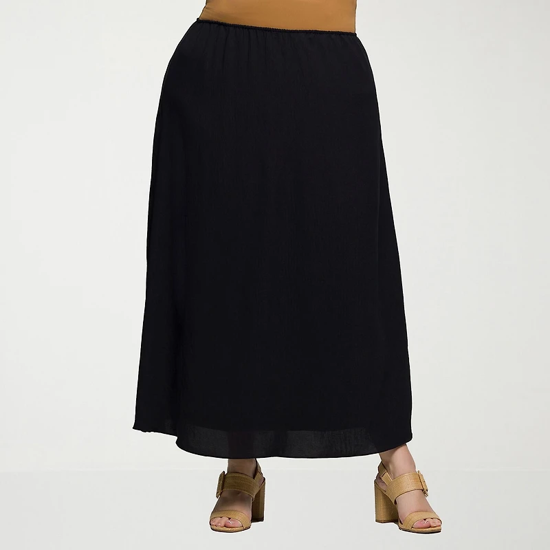 24seven Comfort Apparel Womens Plus Mid Rise Long A-Line Skirt