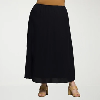 24seven Comfort Apparel Womens Plus Mid Rise Long A-Line Skirt