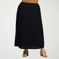 24seven Comfort Apparel Womens Plus Mid Rise Long A-Line Skirt