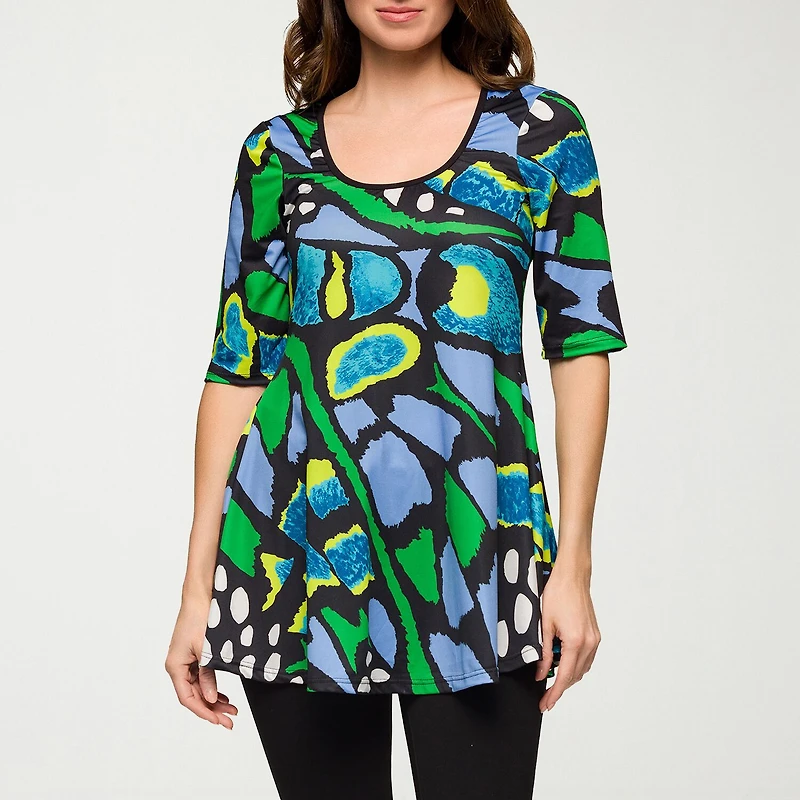 24seven Comfort Apparel Womens Scoop Neck Elbow Sleeve Tunic Top