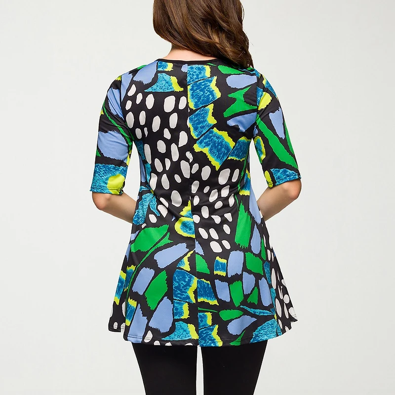 24seven Comfort Apparel Womens Scoop Neck Elbow Sleeve Tunic Top