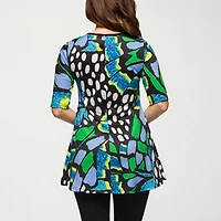 24seven Comfort Apparel Womens Scoop Neck Elbow Sleeve Tunic Top