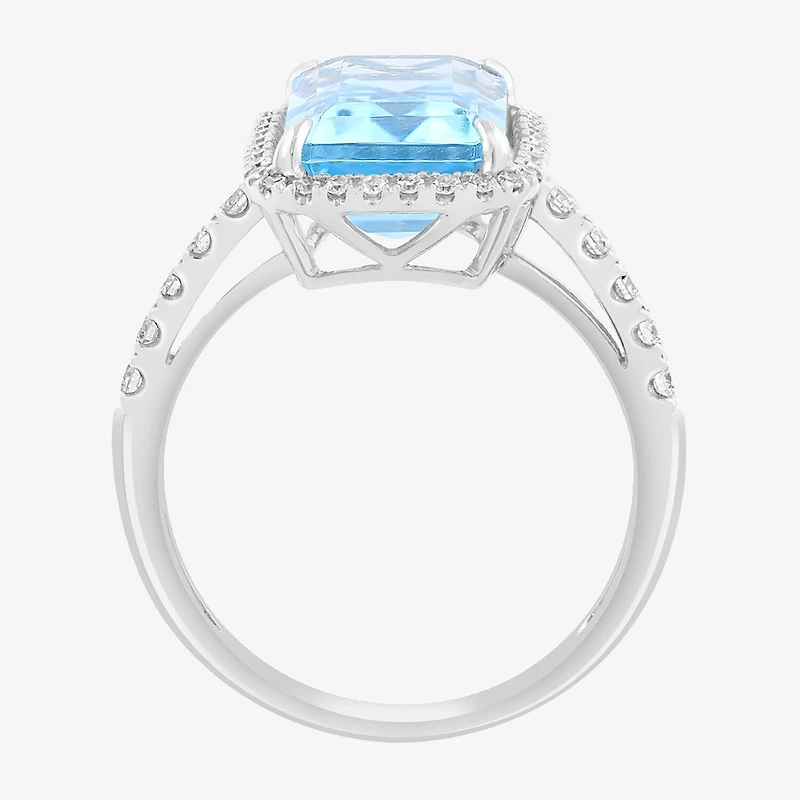 Effy Final Call Limited Quantities! Womens 1/3 CT. T.W. Genuine Blue Topaz 14K Gold Halo Side Stone Cocktail Ring
