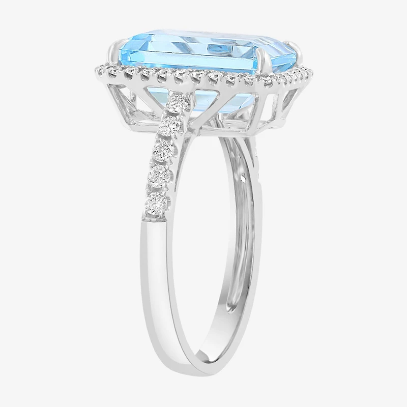 Effy Final Call Limited Quantities! Womens 1/3 CT. T.W. Genuine Blue Topaz 14K Gold Halo Side Stone Cocktail Ring