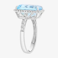 Effy Final Call Limited Quantities! Womens 1/3 CT. T.W. Genuine Blue Topaz 14K Gold Halo Side Stone Cocktail Ring