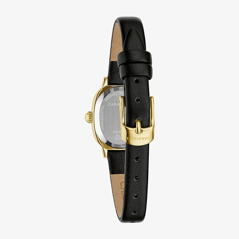 Caravelle Designed By Bulova Womens Black Leather Strap Watch 44l269