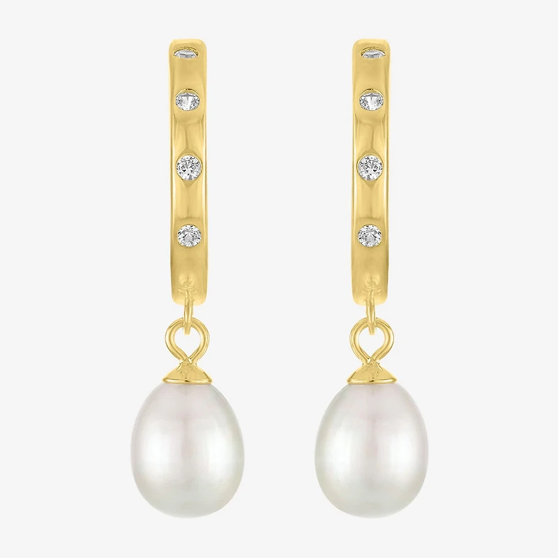 Womens White Cultured Freshwater Pearl 14K Gold Over Silver Pear Drop Earrings
