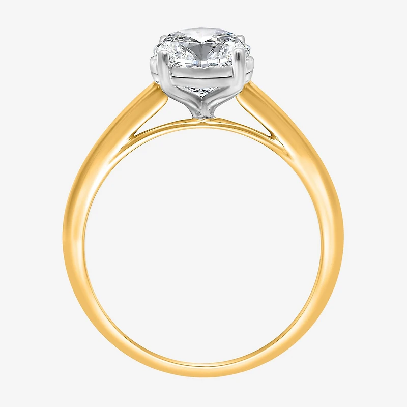 (I / Si2) Womens 2 CT. Lab Grown White Diamond Oval Solitaire Side Stone Engagement Ring