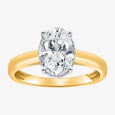 (I / Si2) Womens 2 CT. Lab Grown White Diamond Oval Solitaire Side Stone Engagement Ring
