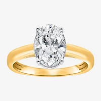 (I / Si2) Womens 2 CT. Lab Grown White Diamond Oval Solitaire Side Stone Engagement Ring