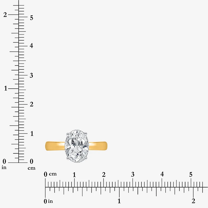 (I / Si2) Womens 2 CT. Lab Grown White Diamond Oval Solitaire Side Stone Engagement Ring
