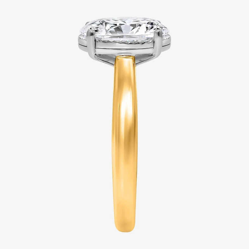 (I / Si2) Womens 2 CT. Lab Grown White Diamond Oval Solitaire Side Stone Engagement Ring