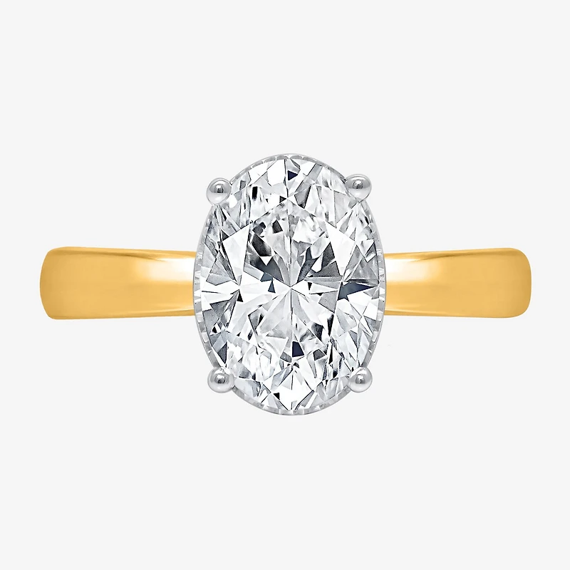 (I / Si2) Womens 2 CT. Lab Grown White Diamond Oval Solitaire Side Stone Engagement Ring