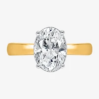 (I / Si2) Womens 2 CT. Lab Grown White Diamond Oval Solitaire Side Stone Engagement Ring
