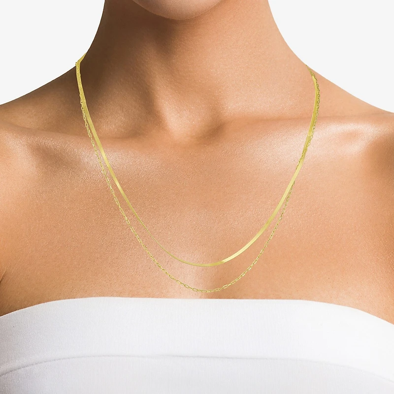 Gold Addiction Womens 10K Gold 16 Inch Herringbone Chain Necklace