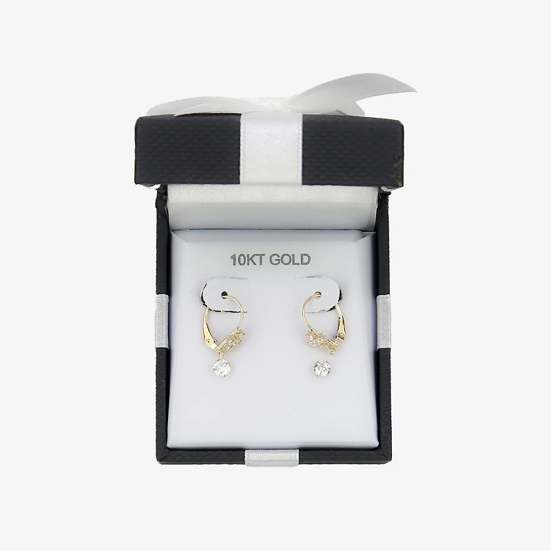 Religious Jewelry Cross Womens White Cubic Zirconia 10K Gold 2 Pair Earring Set