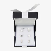 Womens White Cubic Zirconia 10K Gold 3 Pair Earring Set