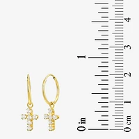Cross Womens White Cubic Zirconia 14K Gold Cross Hoop Earrings