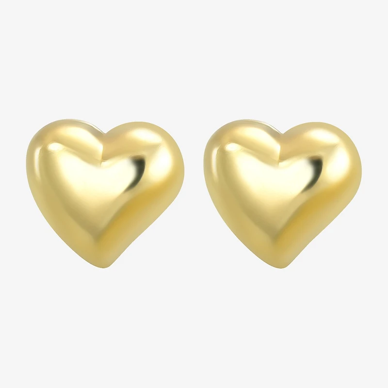 14K Gold 11mm Heart Stud Earrings