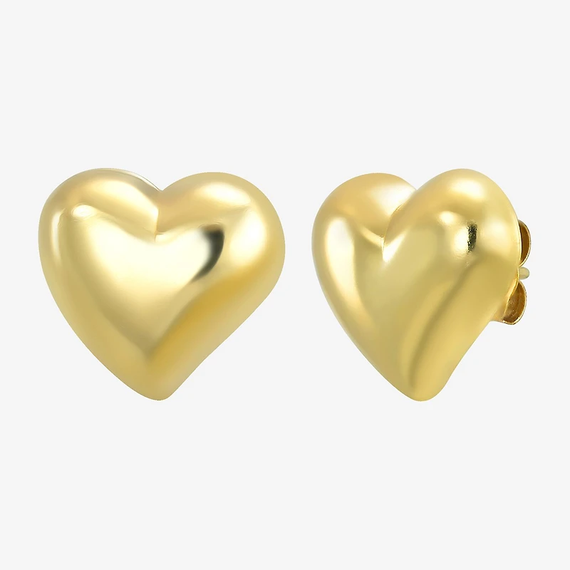 14K Gold 11mm Heart Stud Earrings