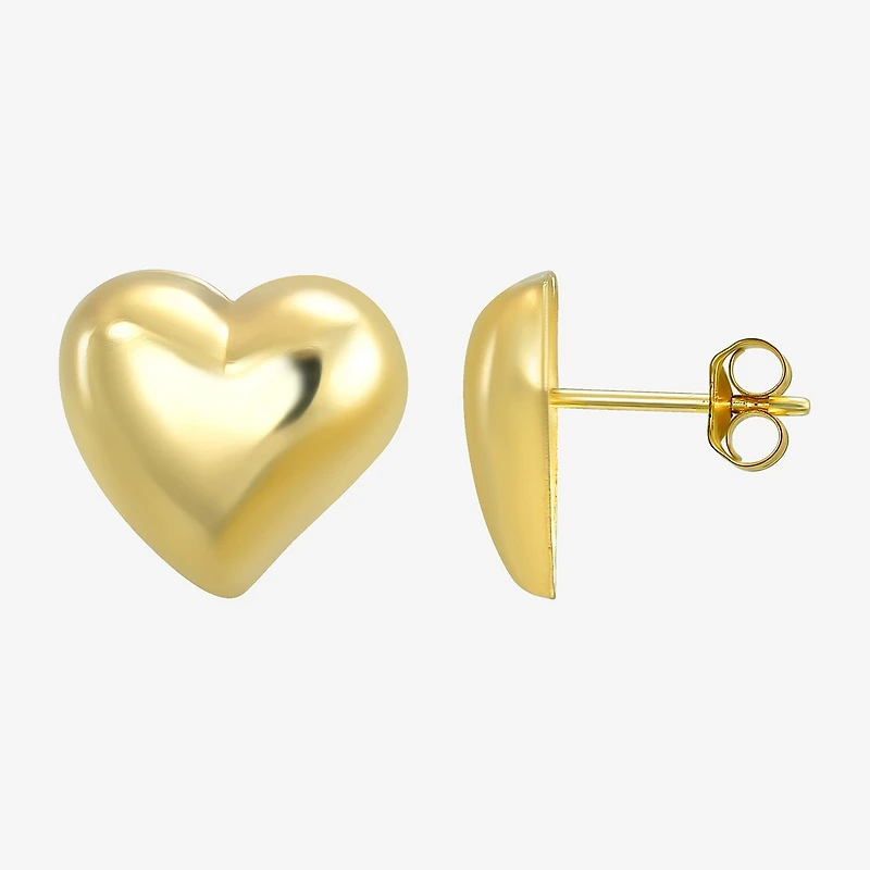14K Gold 11mm Heart Stud Earrings