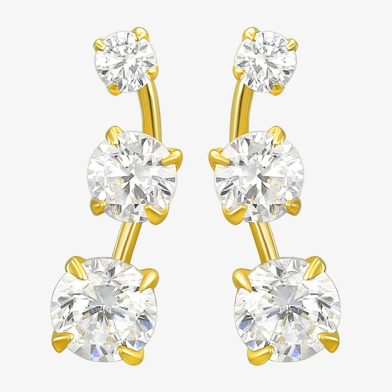 White Cubic Zirconia 10K Gold Curved Stud Earrings