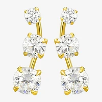 White Cubic Zirconia 10K Gold Curved Stud Earrings