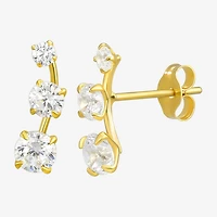 White Cubic Zirconia 10K Gold Curved Stud Earrings