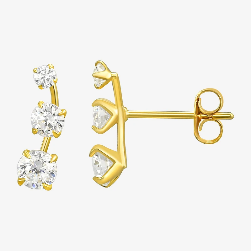 White Cubic Zirconia 10K Gold Curved Stud Earrings