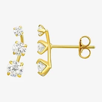 White Cubic Zirconia 10K Gold Curved Stud Earrings