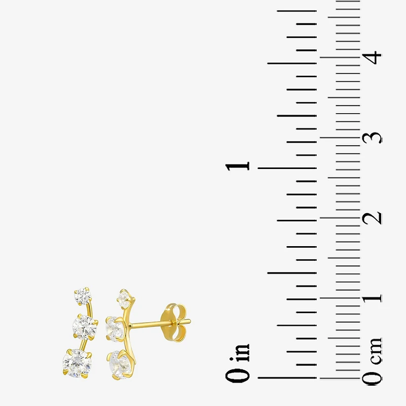 White Cubic Zirconia 10K Gold Curved Stud Earrings