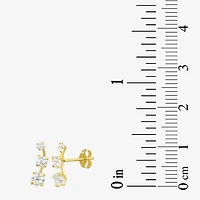 White Cubic Zirconia 10K Gold Curved Stud Earrings