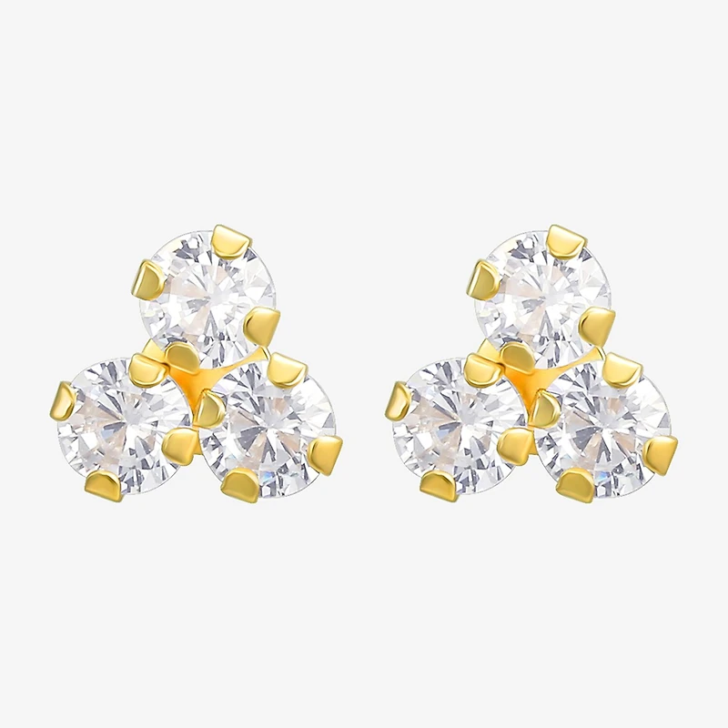 White Cubic Zirconia 10K Gold 6mm Stud Earrings