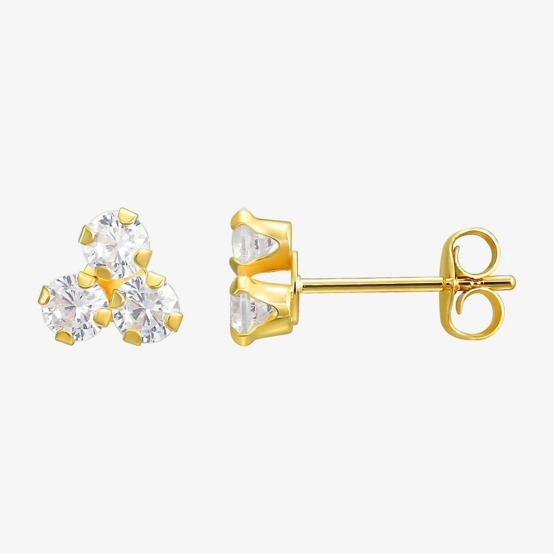 White Cubic Zirconia 10K Gold 6mm Stud Earrings