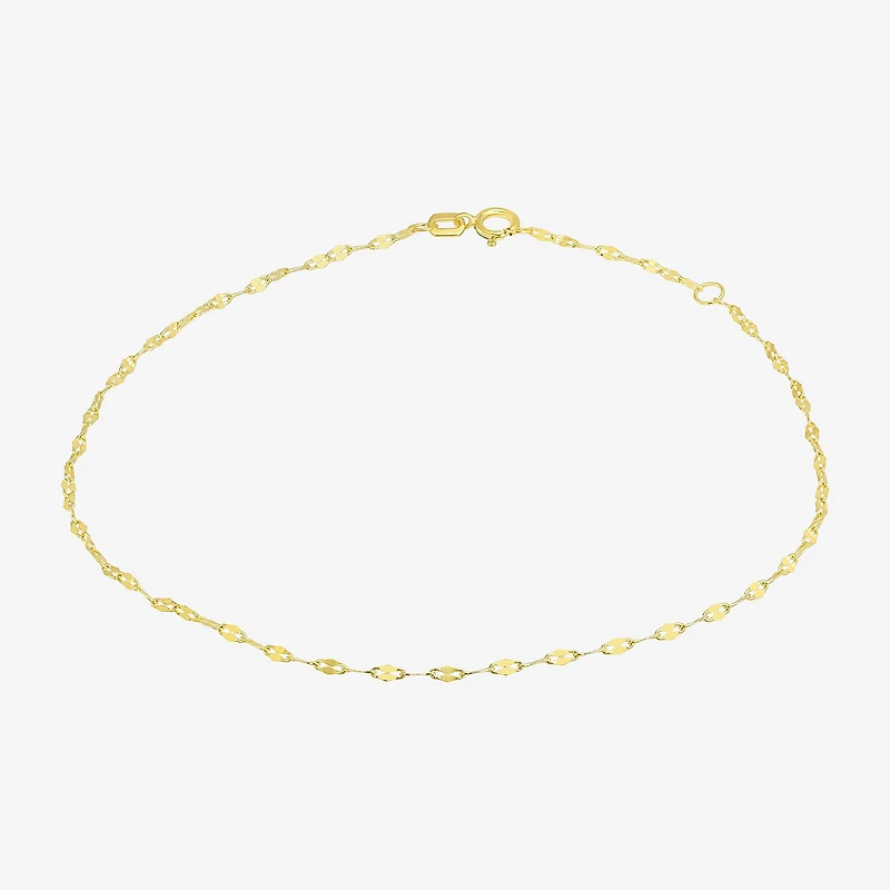 Womens 10K Gold 9 Inch Hollow Link Ankle Bracelet