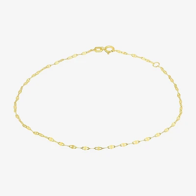 Womens 10K Gold 9 Inch Hollow Link Ankle Bracelet