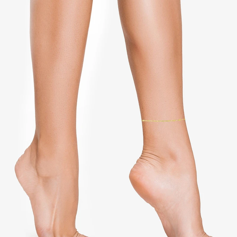 Womens 10K Gold 9 Inch Hollow Link Ankle Bracelet