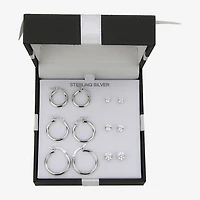 Womens Sterling Silver Round 6 Pair Earring Set